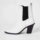 River Island Womens White Leather Western High Heeled Boot