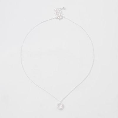 River Island Womens Silver Tone Diamante Circle Chain Necklace
