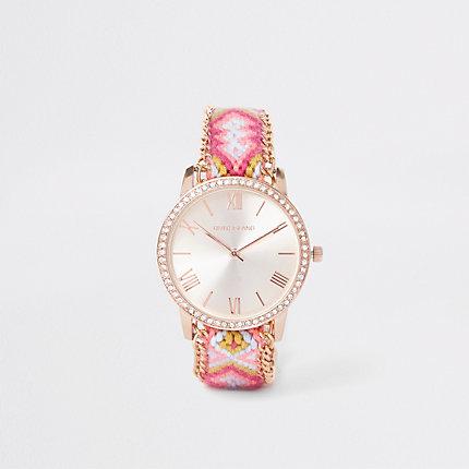 River Island Womens Woven Round Face Rhinestone Lariat Watch