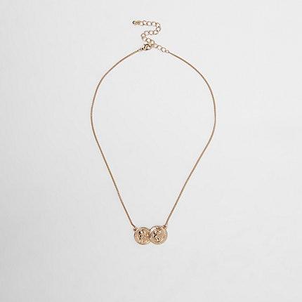 River Island Womens Gold Color Double Coin Necklace