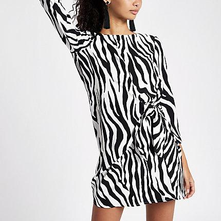 River Island Womens White Zebra Print Tie Front Mini Dress