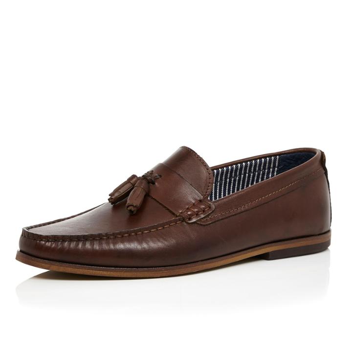 River Island Mensbrown Leather Slip On Tassel Loafers