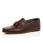 River Island Mensbrown Leather Slip On Tassel Loafers