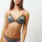 River Island Womens Zig Zag Print Saddle Stitch Bikini Top