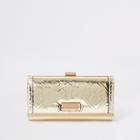 River Island Womens Gold Metallic Ri Embossed Clip Top Purse
