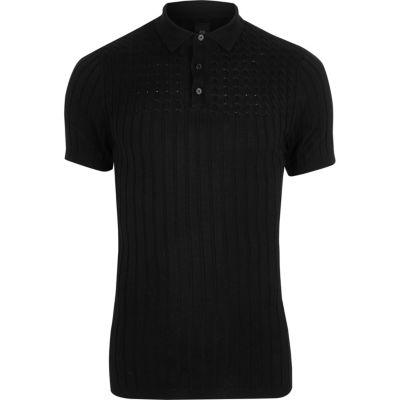 River Island Mens Cable Knit Muscle Fit Polo Shirt