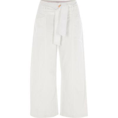 River Island Womens White Denim Belted Culottes