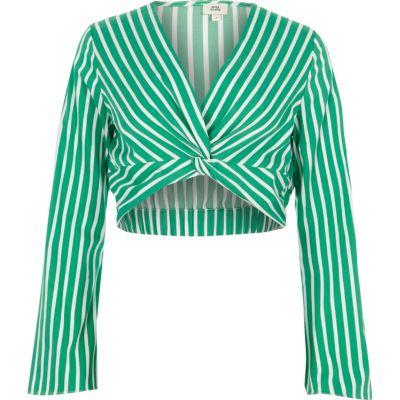River Island Womens Stripe Long Sleeve Twist Front Crop Top