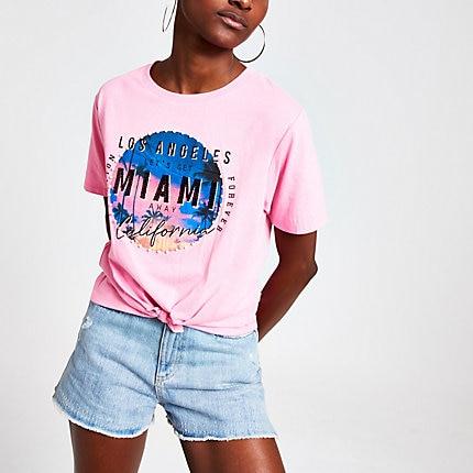 River Island Womens Sequin Print Knot Front T-shirt