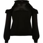 River Island Womens Petite Knit Frill Cold Shoulder Top