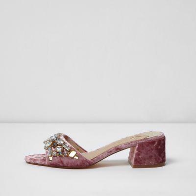 River Island Womens Velvet Gem Embellished Mules