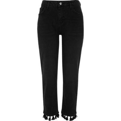 River Island Womens Straight Pom Pom Hem Jeans