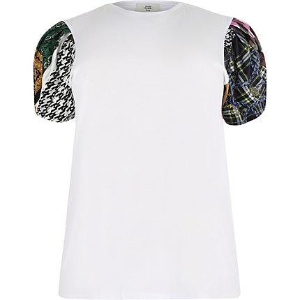 River Island Womens Plus White Mixed Print Sleeve T-shirt