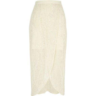 River Island Womens White Embellished Wrap Skirt