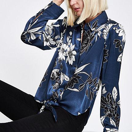 River Island Womens Floral Tie Front Shirt