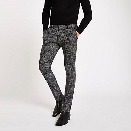 River Island Mens Tile Print Skinny Fit Smart Trousers