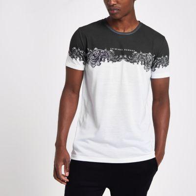 River Island Mens White Criminal Damage Print T-shirt