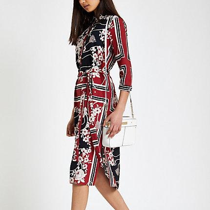 River Island Womens Floral Tie Waist Shirt Dress