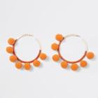 River Island Womens Gold Tone Pom Pom Hoop Earrings