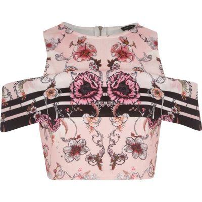 River Island Womens Floral Print Cold Shoulder Crop Top