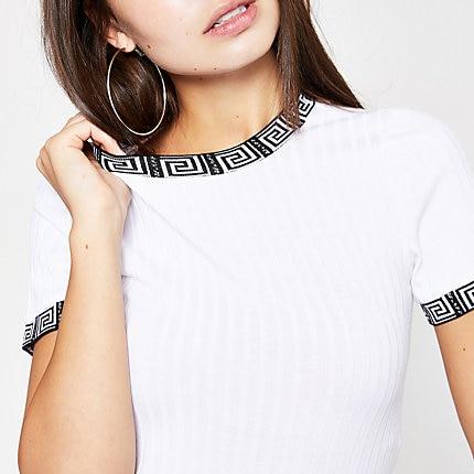 River Island Womens White Tipped Crew Neck T-shirt