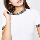 River Island Womens White Tipped Crew Neck T-shirt