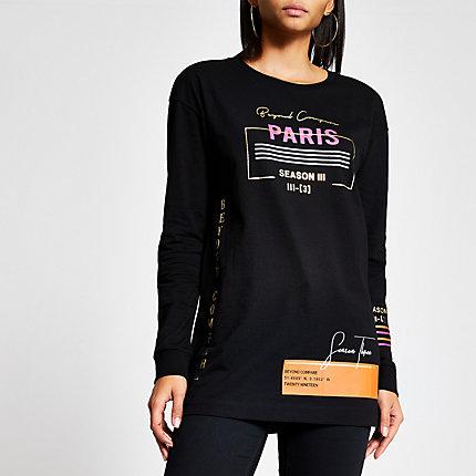 River Island Womens Printed Long Sleeve Boyfriend T-shirt