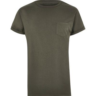 River Island Menskhaki Patch Pocket T-shirt