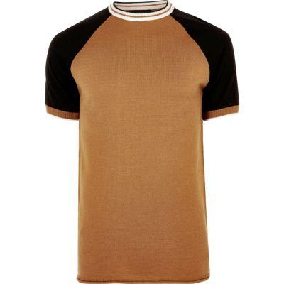 River Island Mens Brown Slim Fit Raglan T-shirt