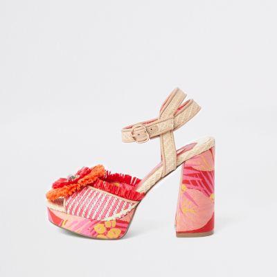 River Island Womens Raffia Flower Platform Sandals