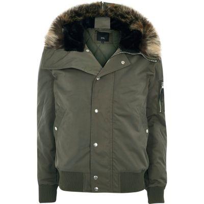 River Island Mens Faux Fur Trim Hood Zip-up Jacket