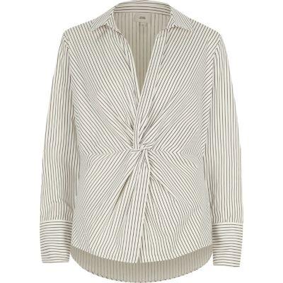 River Island Womens White Stripe Print Knot Front Shirt