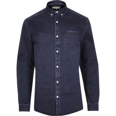 River Island Mens Blue Muscle Fit Denim Shirt