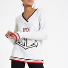 River Island Womens V Neck Anchor Knit Jumper