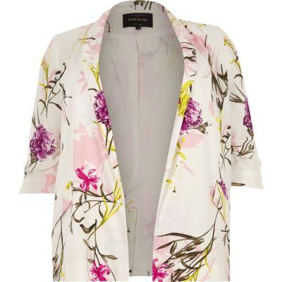 River Island Womens Plus White Floral Print Blazer