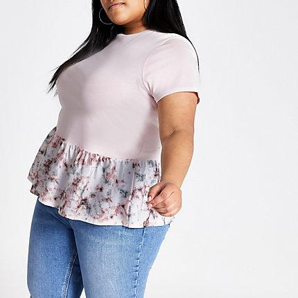 River Island Womens Plus Tie Dye Peplum Hem T-shirt