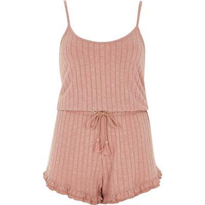 River Island Womens Rib Knit Frill Hem Romper