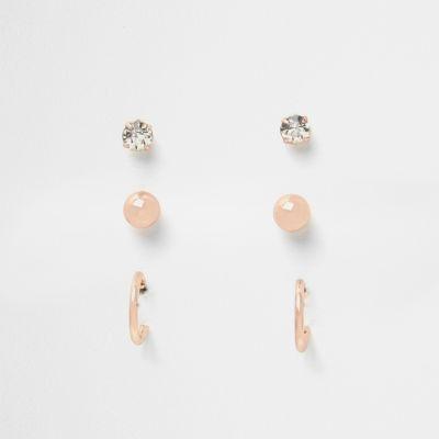 River Island Womens Rose Gold Tone Mixed Stud Earring Pack