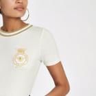 River Island Womens White Ribbed Embroidered Badge T-shirt