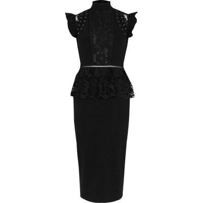 River Island Womens Eyelet Lace Peplum Bodycon Midi Dress