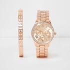 River Island Womens Rose Gold Tone Watch And Bracelet Set