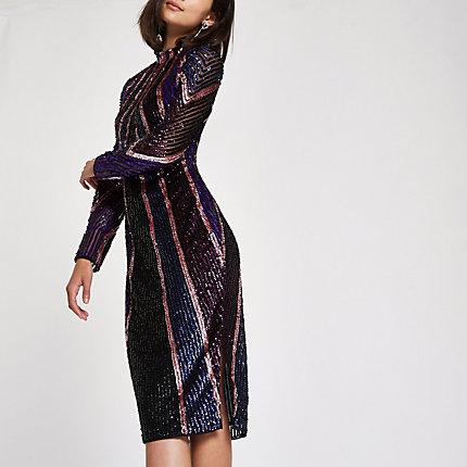 River Island Womens Bright Sequin High Neck Bodycon Dress