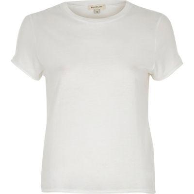 River Island Womens White Shrunken Tight Fit T-shirt
