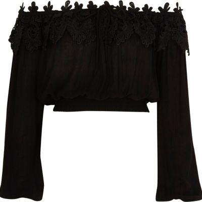 River Island Womens Petite Bardot Crochet Crop Top