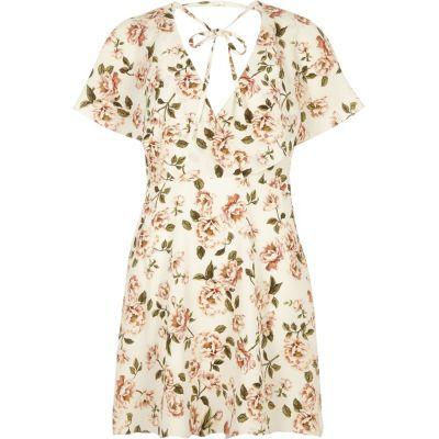 River Island Womens Floral Print Tie Neck Wrap Dress