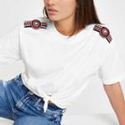 River Island Womens Petite White Embellished Shoulder T-shirt