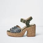 River Island Womens Snake Strap Cork Block Heel Sandals