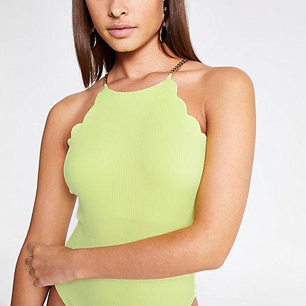 River Island Womens Neon Scallop Trim Bodysuit
