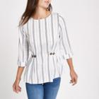 River Island Womens White Stripe Button Waist Loose Fit Top