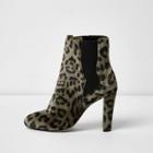 River Island Womens Wide Fit Leopard Print Chelsea Boots